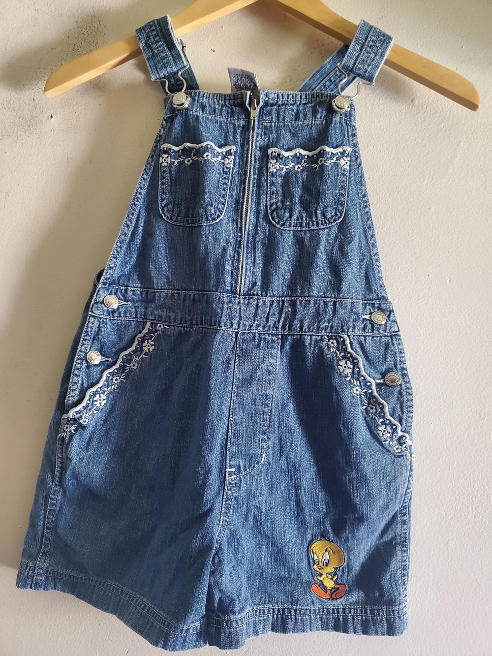 Warner Bros Tweety Short Overalls with Embroidered Accents - Picture 2 of 10